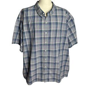 Van Heusen Never Tuck Plaid Button-Down Shirt 4XL Blue Red Short Sleeve Relax Fi
